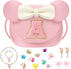 Little Girl Purse Gifts with Unicorn Costume Jewelry, 18PCS Birthday Gift Toys for Girls Kids Toddler, Initial Purses, Necklace, Bracelet, Adjustable Rings, Clip On Earrings, Hair Clips