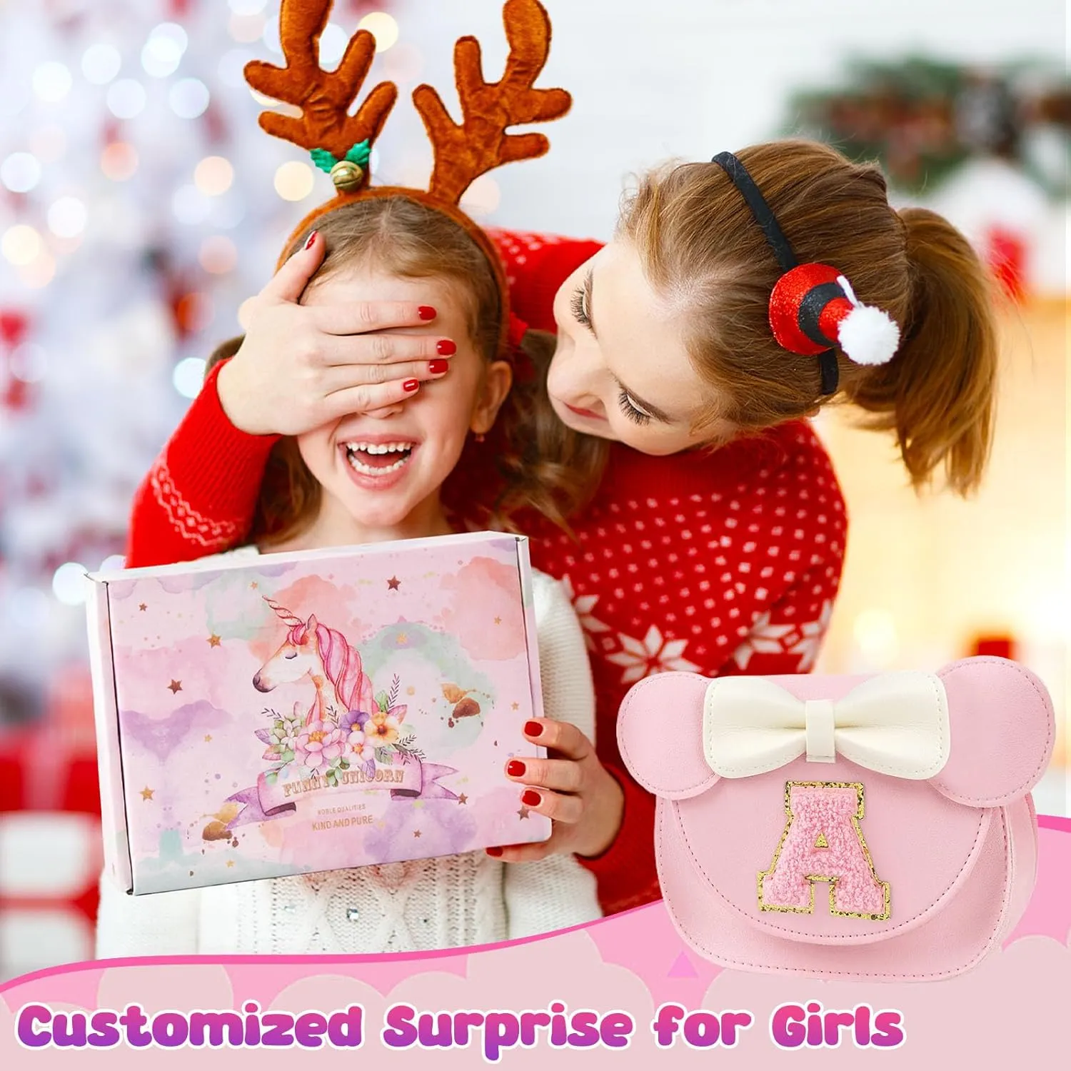 Little Girl Purse Gifts with Unicorn Costume Jewelry, 18PCS Birthday Gift Toys for Girls Kids Toddler, Initial Purses, Necklace, Bracelet, Adjustable Rings, Clip On Earrings, Hair Clips
