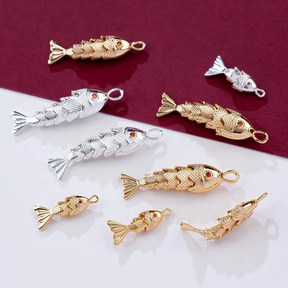 LIU JUN Movable 3D Articulated Fish Necklace, Gold Pave Fish Pisces Sea Lover Lucky Fish Pendant Necklaces For Women Men Summer Beach Trendy Jewelry Gifts