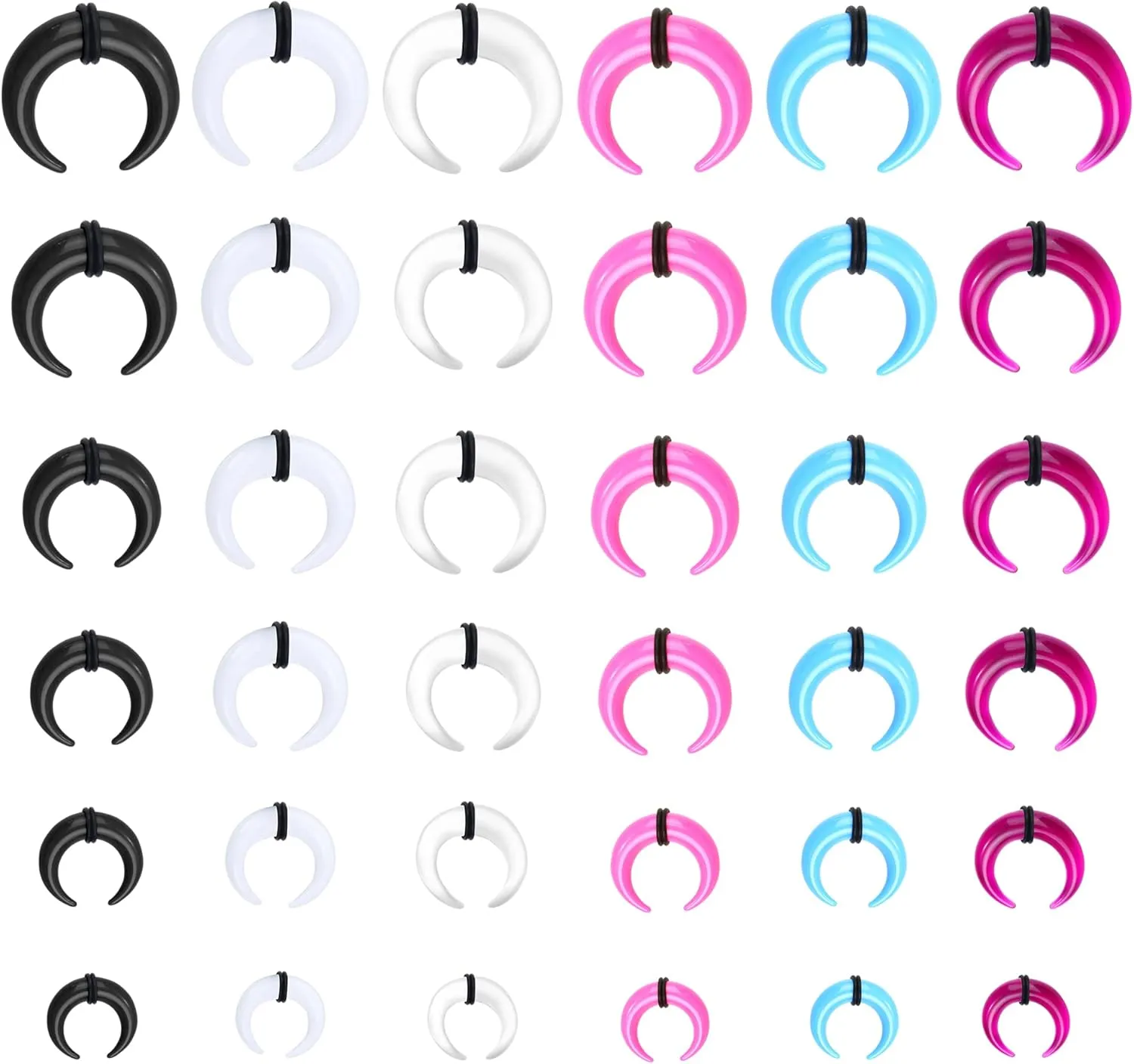 LOLIAS 16G-6G Septum Pincher Tapers Rings Acrylic Stainless Steel Internally Threaded Spike Horseshoe Barbells Septum Pincher Nose Ear Cartilage Stretching Kit for Women Men