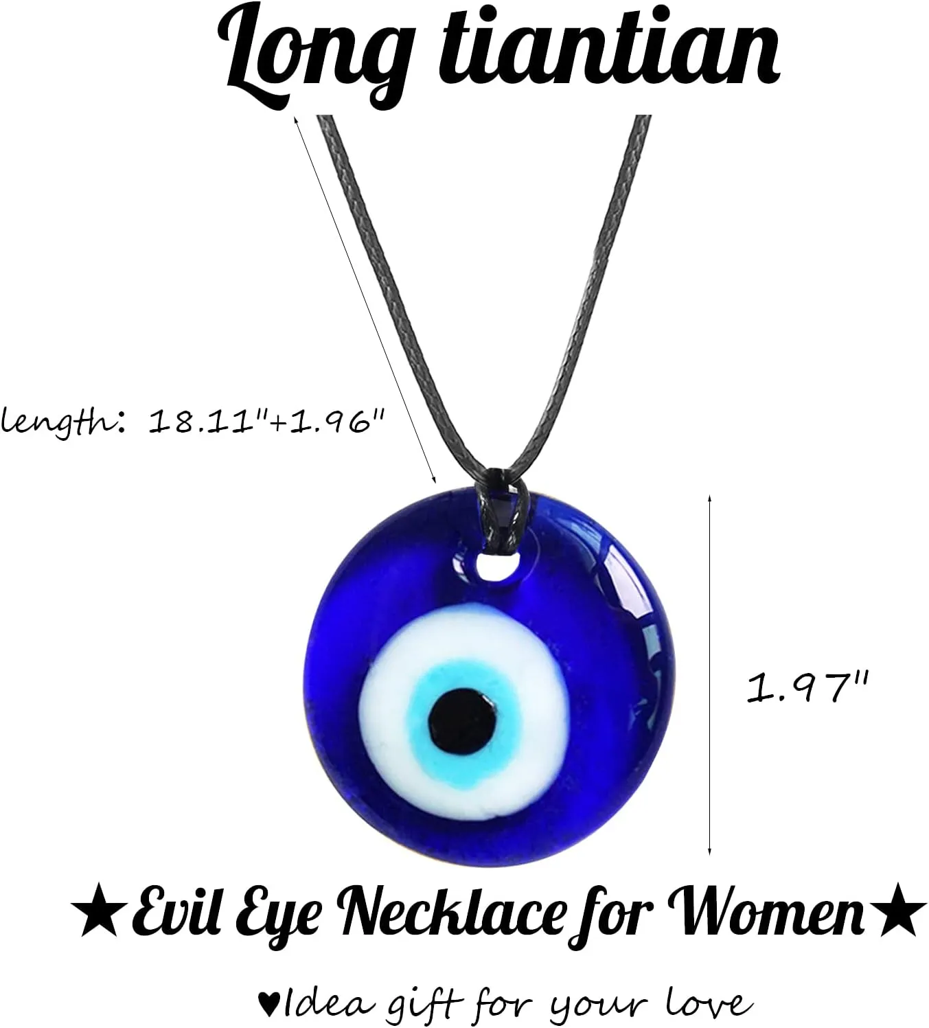 Long tiantian Evil Eye Necklace for Women Men Protection Necklaces Leather Rope Glass Evil Eye Pendant Neckaces Inspirational Jewelry for Women Trendy Lucky Amulet Necklace Gifts for Friends