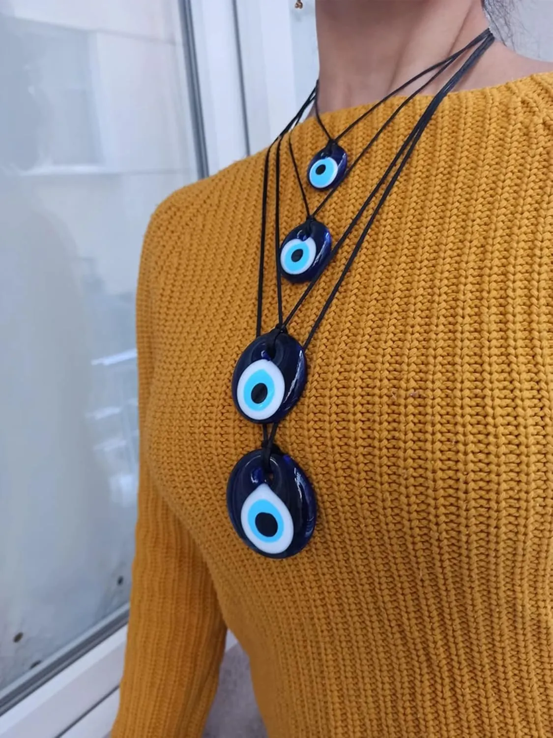 Long tiantian Evil Eye Necklace for Women Men Protection Necklaces Leather Rope Glass Evil Eye Pendant Neckaces Inspirational Jewelry for Women Trendy Lucky Amulet Necklace Gifts for Friends
