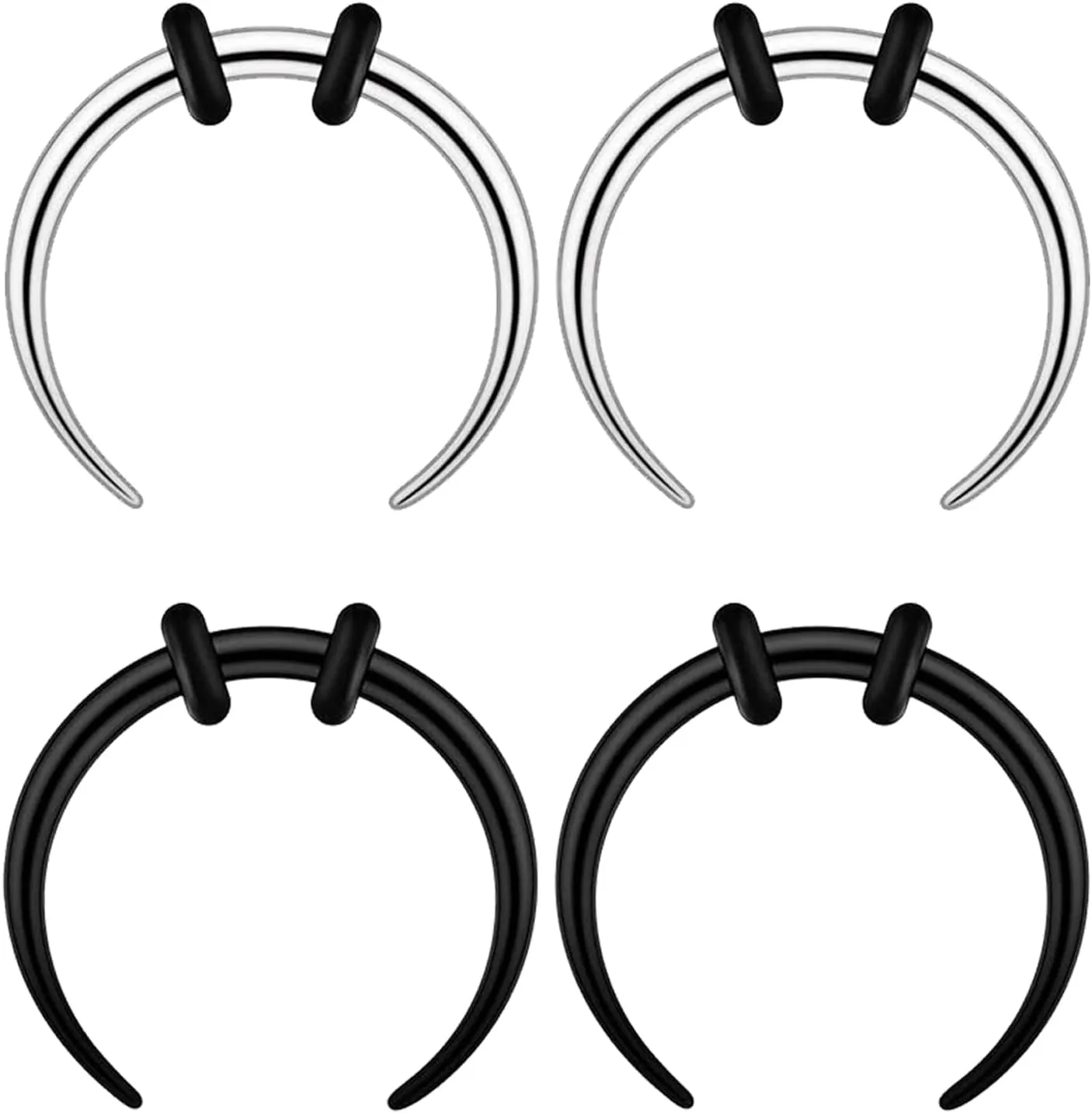 Longbeauty 14G 16G Pincher Septum Rings C Shape Buffalo Stainless Steel Horseshoes Nose Ring Taper Kit Septum Piercing Jewelry with O-Rings for Women Men