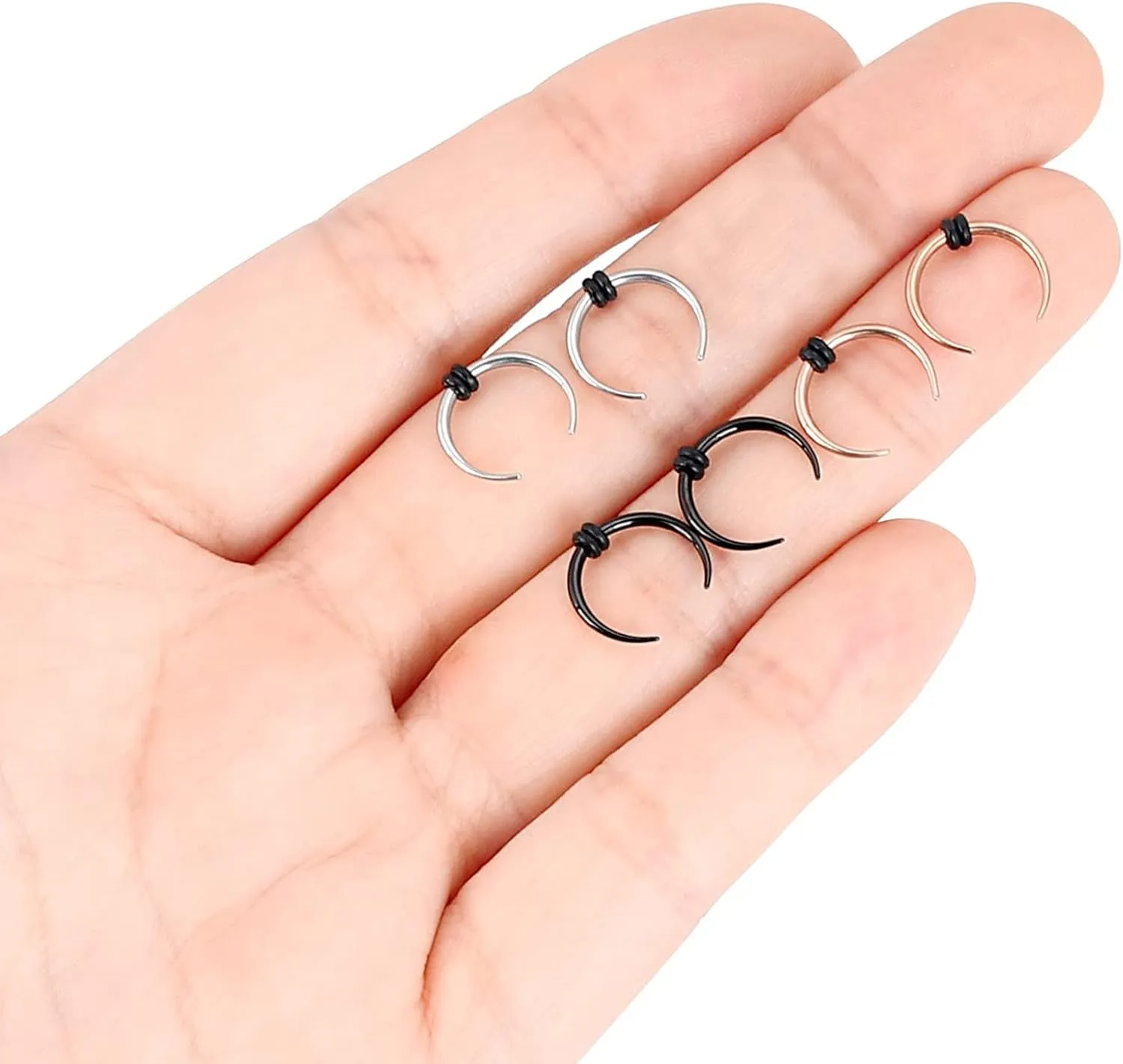Longbeauty 14G 16G Pincher Septum Rings C Shape Buffalo Stainless Steel Horseshoes Nose Ring Taper Kit Septum Piercing Jewelry with O-Rings for Women Men