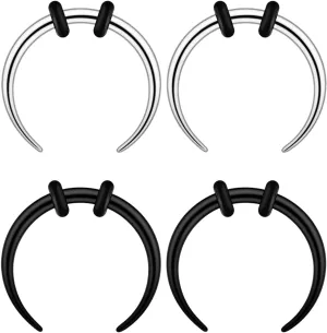 Longbeauty 14G 16G Pincher Septum Rings C Shape Buffalo Stainless Steel Horseshoes Nose Ring Taper Kit Septum Piercing Jewelry with O-Rings for Women Men