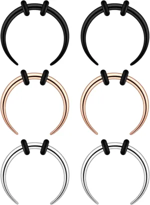 Longbeauty 14G 16G Pincher Septum Rings C Shape Buffalo Stainless Steel Horseshoes Nose Ring Taper Kit Septum Piercing Jewelry with O-Rings for Women Men