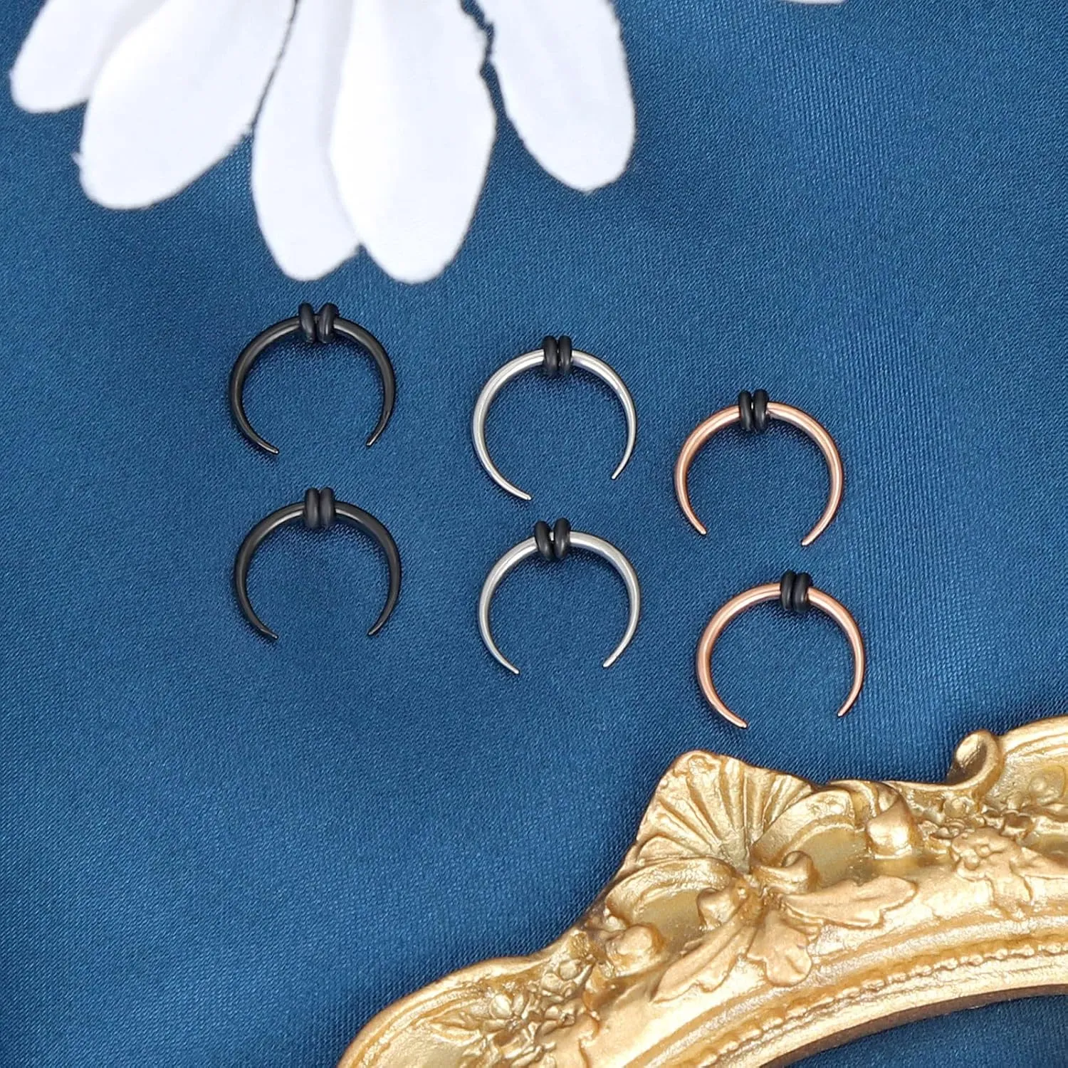Longbeauty 14G 16G Pincher Septum Rings C Shape Buffalo Stainless Steel Horseshoes Nose Ring Taper Kit Septum Piercing Jewelry with O-Rings for Women Men
