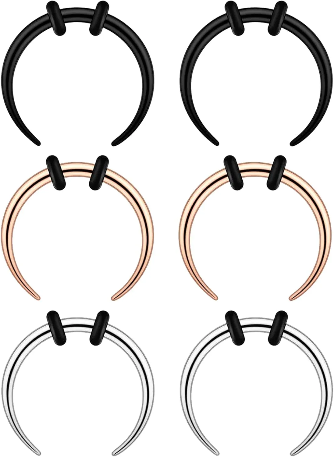 Longbeauty 14G 16G Pincher Septum Rings C Shape Buffalo Stainless Steel Horseshoes Nose Ring Taper Kit Septum Piercing Jewelry with O-Rings for Women Men
