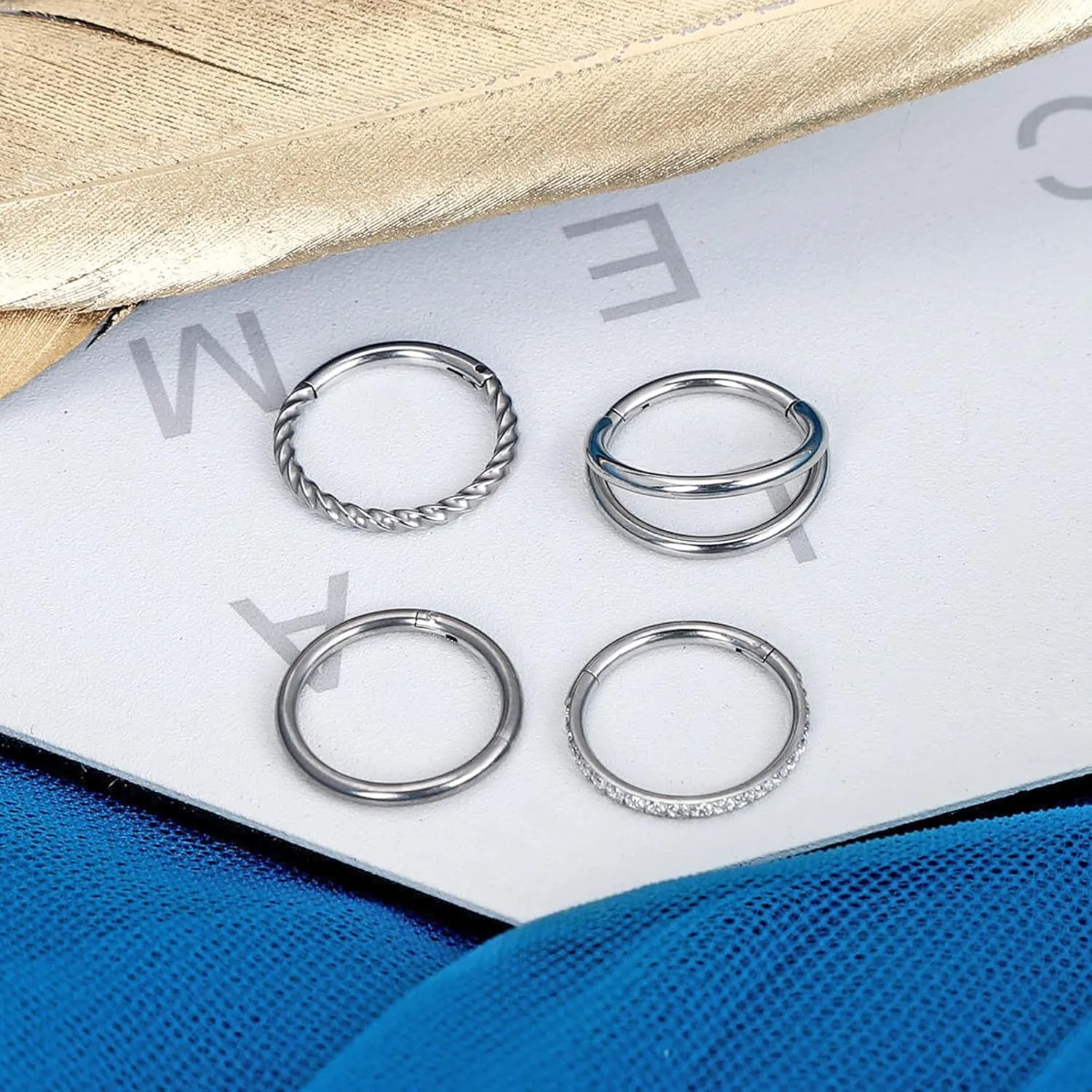 Longbeauty 16G Septum Clicker Nose Rings Hoops Helix Rook Conch Cartilage Daith Tragus Earrings Lobe Nose Piercing Jewelry for Women Men
