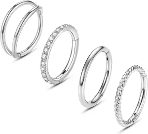 Longbeauty 16G Septum Clicker Nose Rings Hoops Helix Rook Conch Cartilage Daith Tragus Earrings Lobe Nose Piercing Jewelry for Women Men