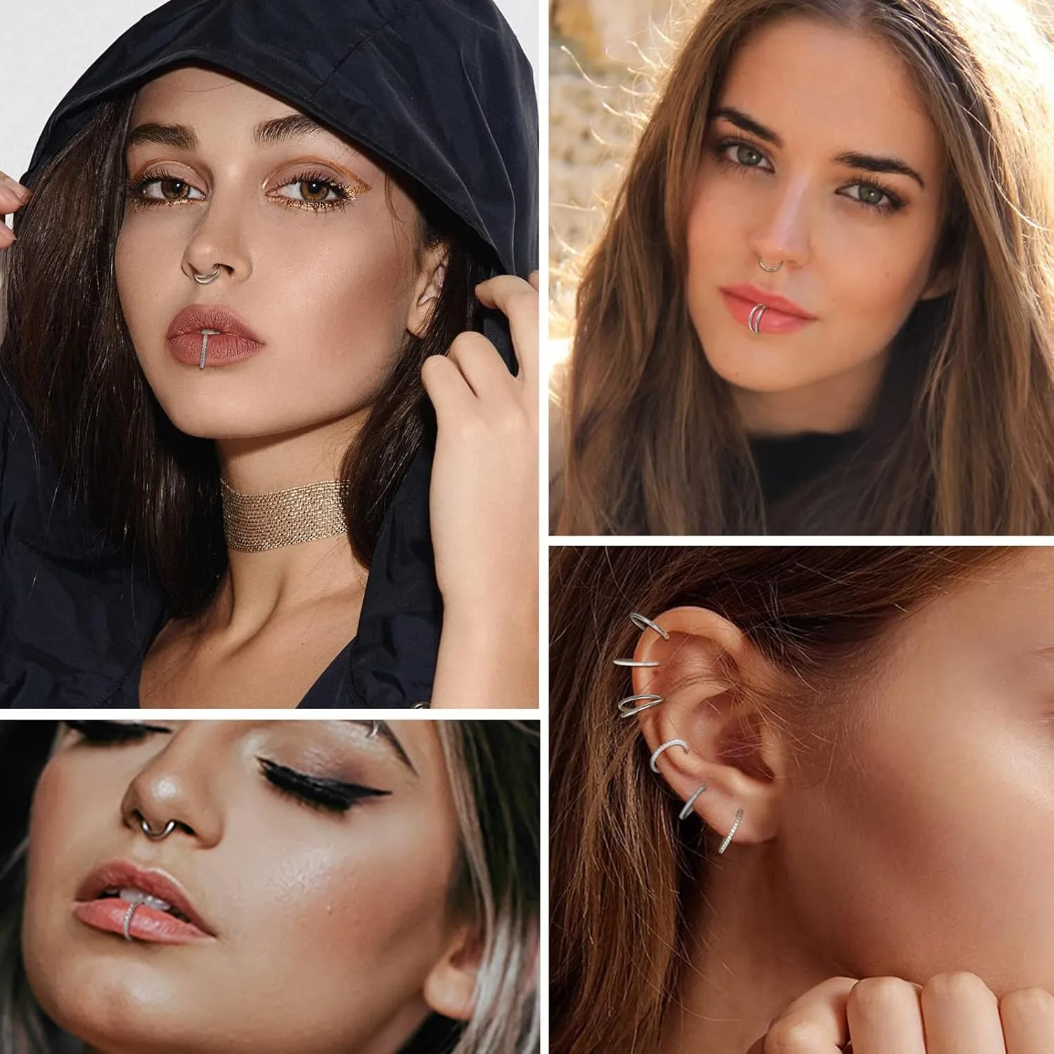Longbeauty 16G Septum Clicker Nose Rings Hoops Helix Rook Conch Cartilage Daith Tragus Earrings Lobe Nose Piercing Jewelry for Women Men