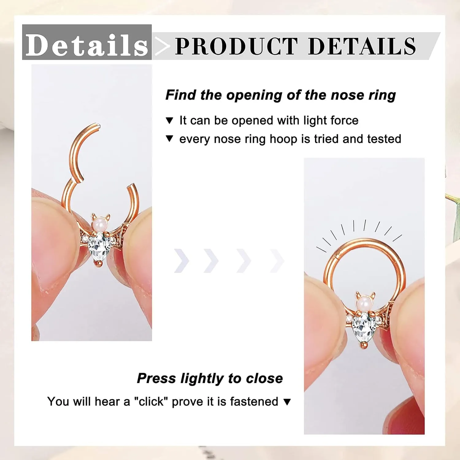 Longbeauty 16G Septum Clicker Nose Rings Hoops Helix Rook Conch Cartilage Daith Tragus Earrings Lobe Nose Piercing Jewelry for Women Men