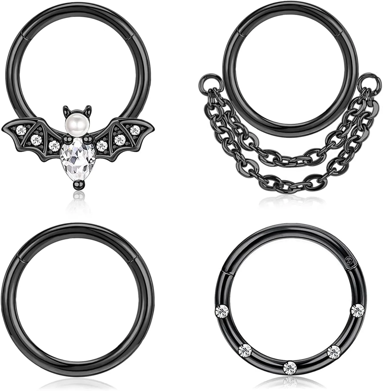 Longbeauty 16G Septum Clicker Nose Rings Hoops Helix Rook Conch Cartilage Daith Tragus Earrings Lobe Nose Piercing Jewelry for Women Men