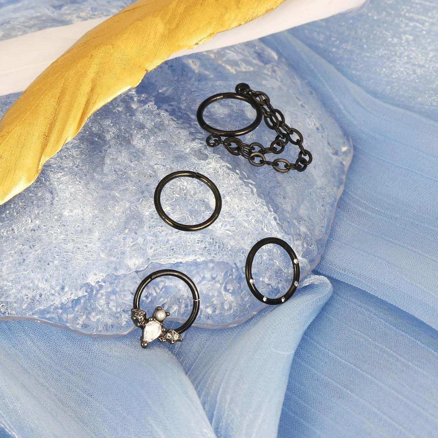 Longbeauty 16G Septum Clicker Nose Rings Hoops Helix Rook Conch Cartilage Daith Tragus Earrings Lobe Nose Piercing Jewelry for Women Men