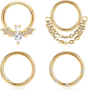 Longbeauty 16G Septum Clicker Nose Rings Hoops Helix Rook Conch Cartilage Daith Tragus Earrings Lobe Nose Piercing Jewelry for Women Men