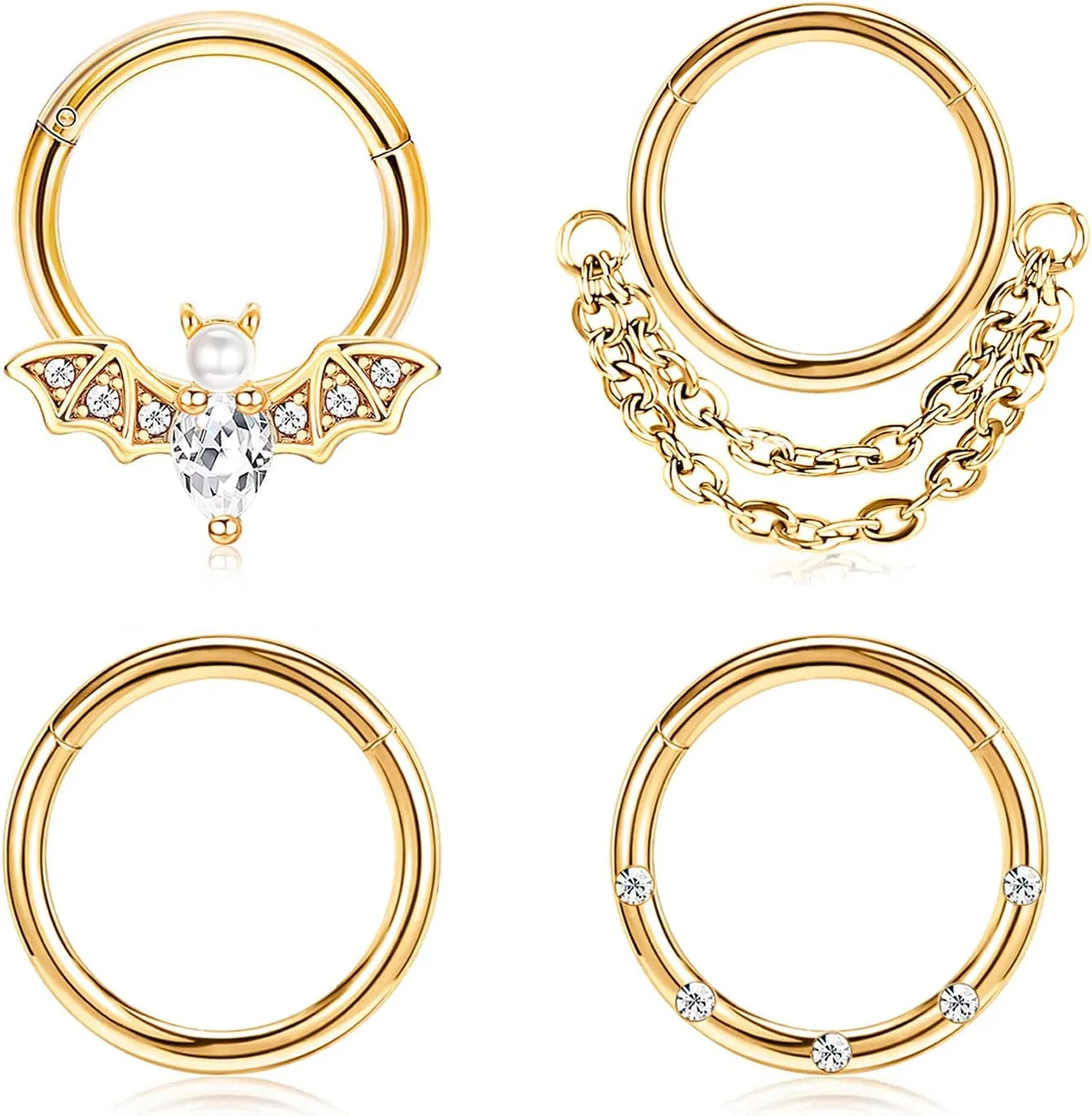 Longbeauty 16G Septum Clicker Nose Rings Hoops Helix Rook Conch Cartilage Daith Tragus Earrings Lobe Nose Piercing Jewelry for Women Men