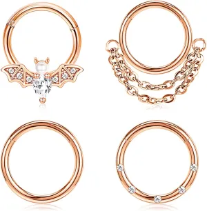 Longbeauty 16G Septum Clicker Nose Rings Hoops Helix Rook Conch Cartilage Daith Tragus Earrings Lobe Nose Piercing Jewelry for Women Men