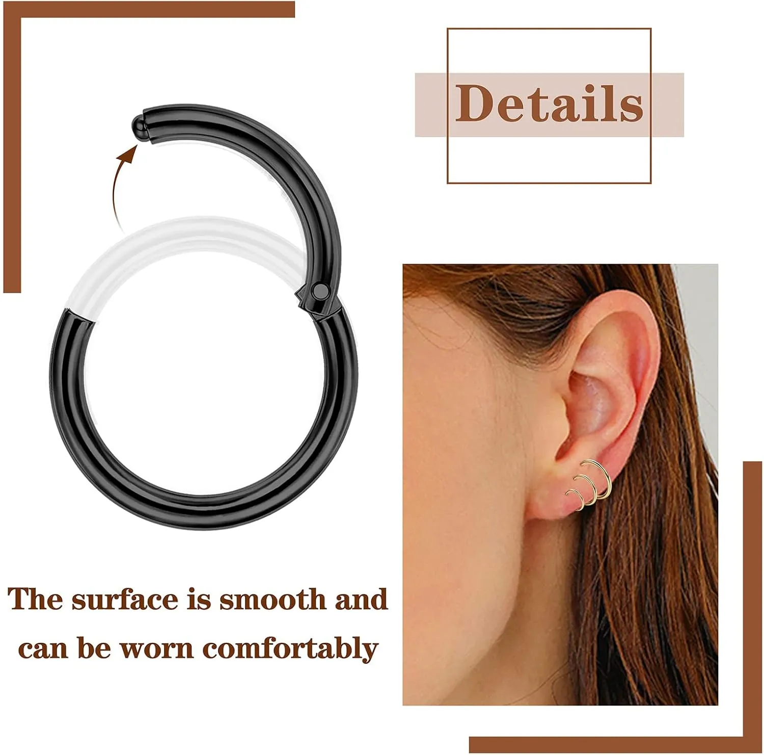 Longbeauty 16G Septum Clicker Nose Rings Hoops Helix Rook Conch Cartilage Daith Tragus Earrings Lobe Nose Piercing Jewelry for Women Men