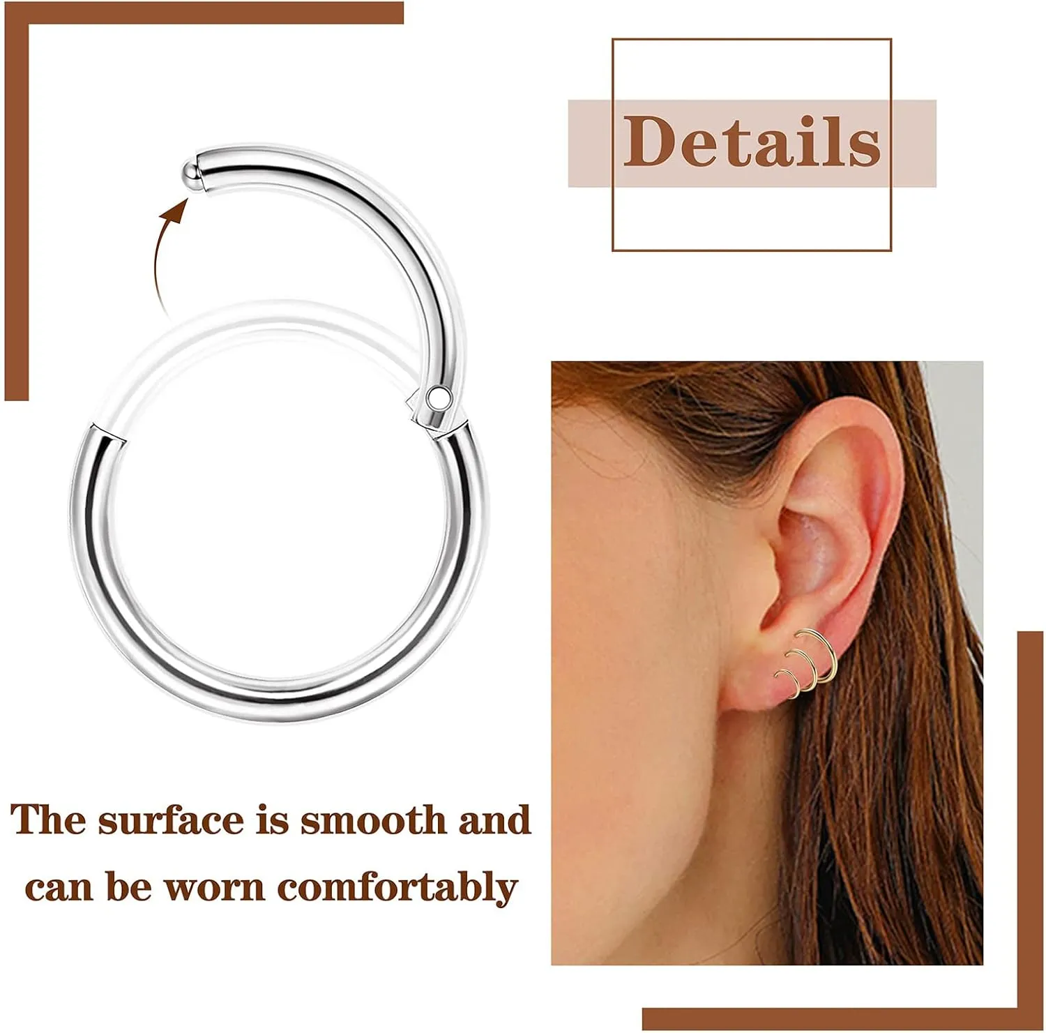 Longbeauty 16G Septum Clicker Nose Rings Hoops Helix Rook Conch Cartilage Daith Tragus Earrings Lobe Nose Piercing Jewelry for Women Men