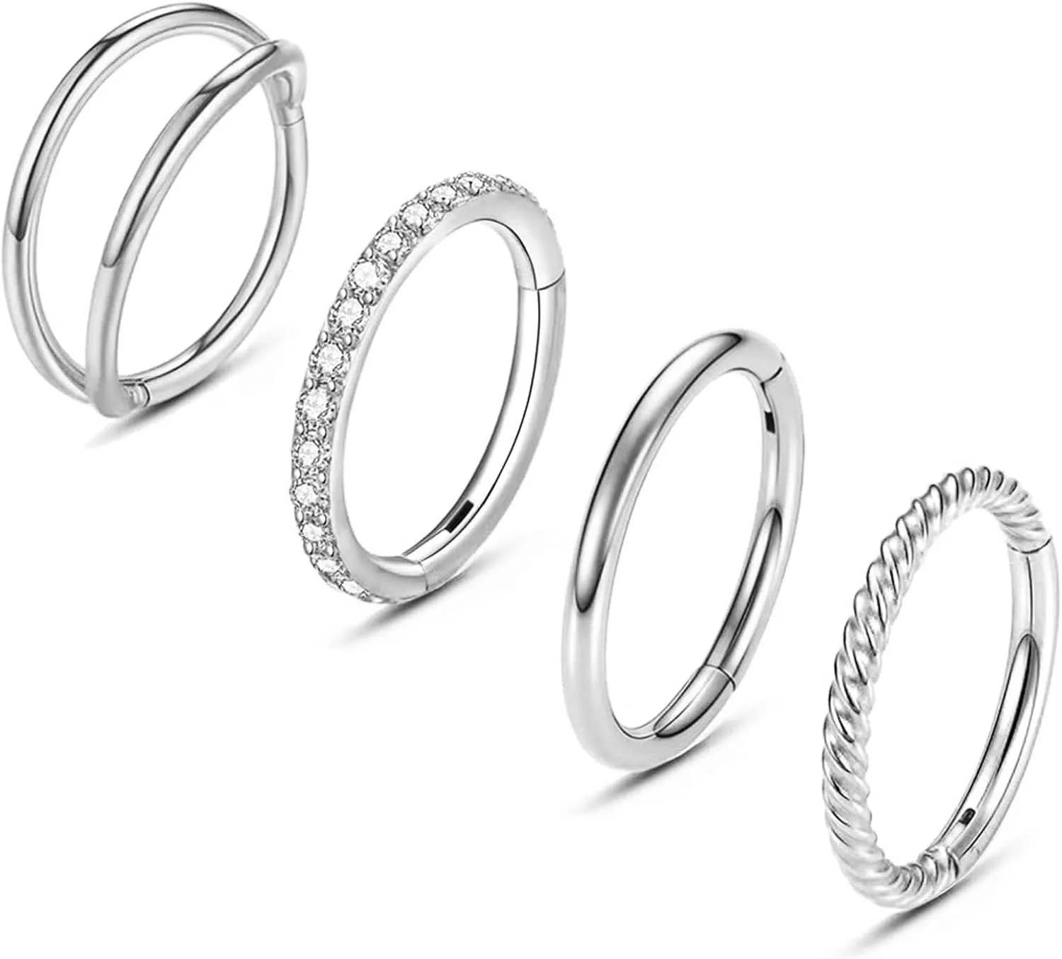 Longbeauty 16G Septum Clicker Nose Rings Hoops Helix Rook Conch Cartilage Daith Tragus Earrings Lobe Nose Piercing Jewelry for Women Men