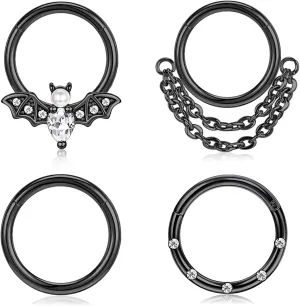 Longbeauty 16G Septum Clicker Nose Rings Hoops Helix Rook Conch Cartilage Daith Tragus Earrings Lobe Nose Piercing Jewelry for Women Men