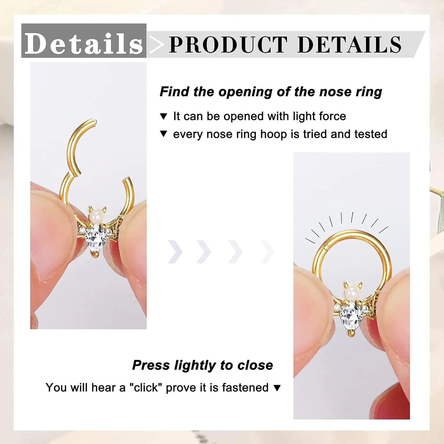 Longbeauty 16G Septum Clicker Nose Rings Hoops Helix Rook Conch Cartilage Daith Tragus Earrings Lobe Nose Piercing Jewelry for Women Men