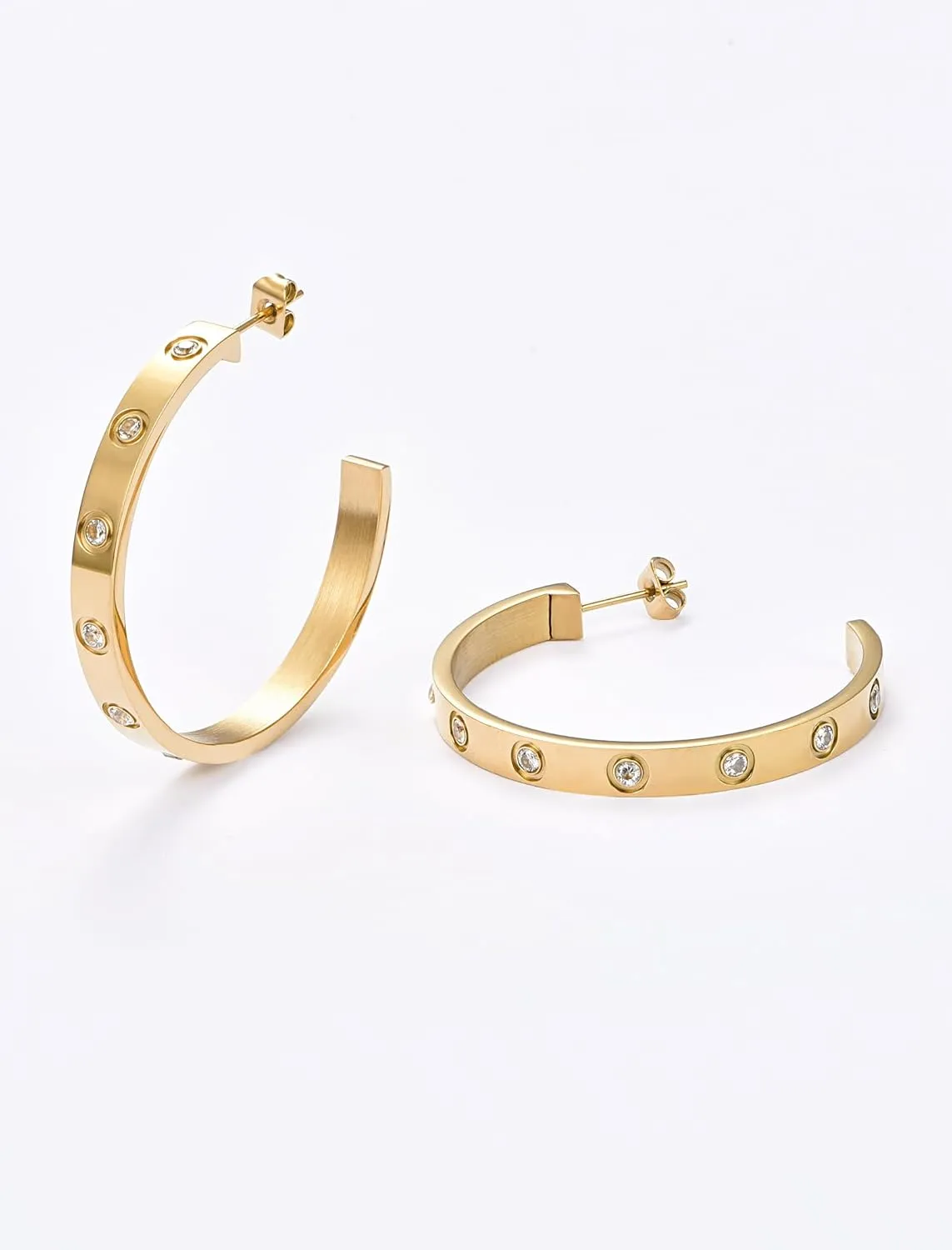 Love Friendship Hoop Earrings Set for Women 18K Gold and Silver Stainless Steel with Cubic Zirconia Stones Jewelry