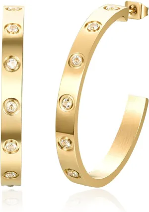 Love Friendship Hoop Earrings Set for Women 18K Gold and Silver Stainless Steel with Cubic Zirconia Stones Jewelry