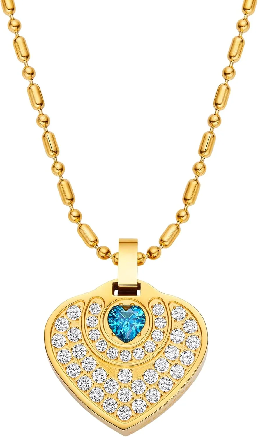 Love Heart Pendant Necklaces for Women, Inlaid Cubic Zirconia Energy Necklace, Inlaid Volcanic Stone Stainless Steel Necklace, Halloween Anniversary Birthday Jewelry Gifts for Wife (Gold)
