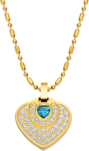 Love Heart Pendant Necklaces for Women, Inlaid Cubic Zirconia Energy Necklace, Inlaid Volcanic Stone Stainless Steel Necklace, Halloween Anniversary Birthday Jewelry Gifts for Wife (Gold)