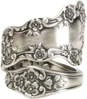 LRGKMCWTOB Retro Flower Ring 925 Sterling Silver Vintage Flower Stacking Band Ring Simple Thumb Statement Rings Victorian Flower Open Adjustable Boho Floral Statement Jewelry for Women (Size 8)
