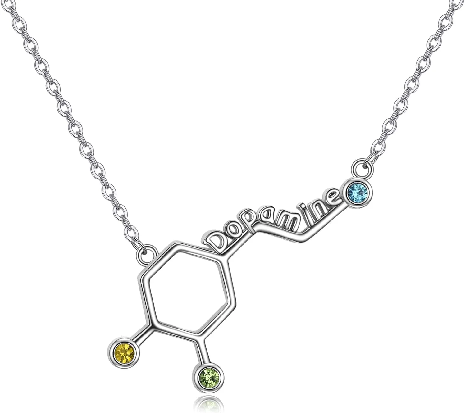 LUHE Serotonin Molecule Necklace Sterling Silver Chemical Molecules Jewelry Gifts for Women