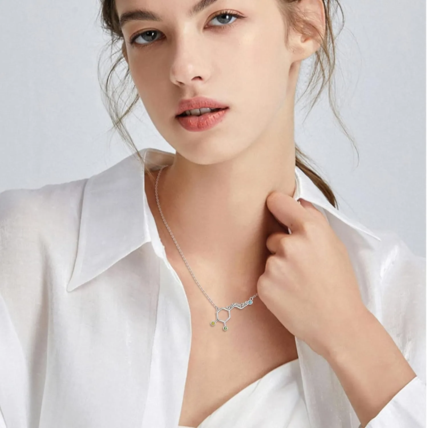 LUHE Serotonin Molecule Necklace Sterling Silver Chemical Molecules Jewelry Gifts for Women