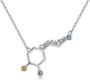 LUHE Serotonin Molecule Necklace Sterling Silver Chemical Molecules Jewelry Gifts for Women