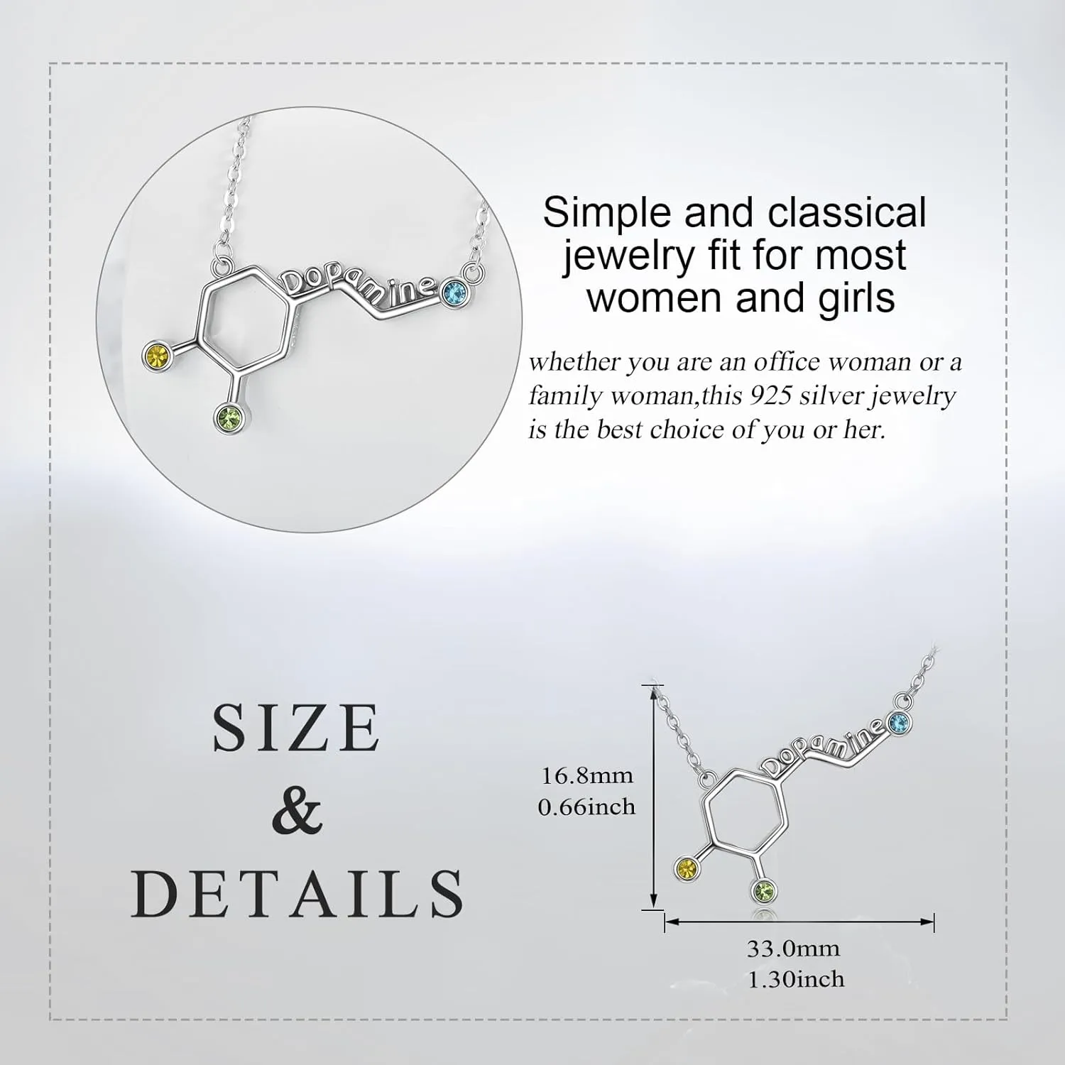 LUHE Serotonin Molecule Necklace Sterling Silver Chemical Molecules Jewelry Gifts for Women