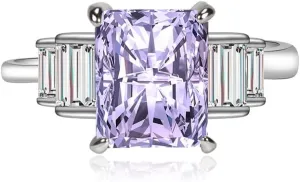 Luxury 3 Stone Princess Rings for Women Princess Cut Square Yellow/Purple/Red/Green/Pink Cubic Zirconia CZ Wedding Simulated Diamond Ring Engagement Anniversary Statement Cocktail Bands(Purple)