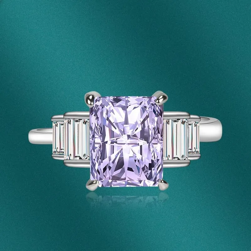 Luxury 3 Stone Princess Rings for Women Princess Cut Square Yellow/Purple/Red/Green/Pink Cubic Zirconia CZ Wedding Simulated Diamond Ring Engagement Anniversary Statement Cocktail Bands(Purple)