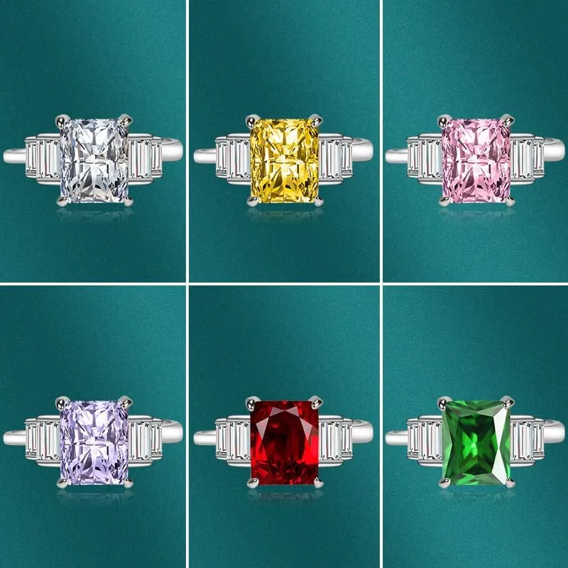 Luxury 3 Stone Princess Rings for Women Princess Cut Square Yellow/Purple/Red/Green/Pink Cubic Zirconia CZ Wedding Simulated Diamond Ring Engagement Anniversary Statement Cocktail Bands(Purple)