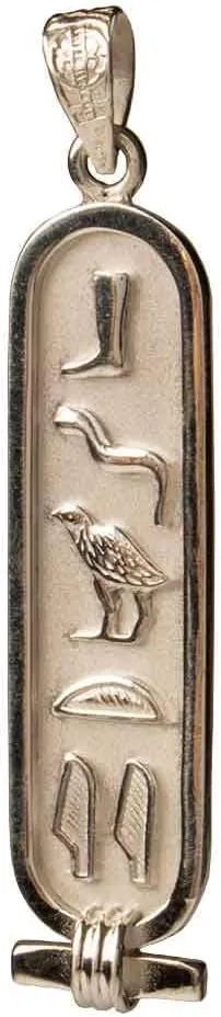 Made in Egypt - Personalized Cartouche Pendant - Available in 14K Gold, 18K Gold and Sterling Silver - 1-Sided Solid Pendant - Translate Any letters into Hieroglyphs - Discoveries Egyptian Imports - Handmade in Egypt