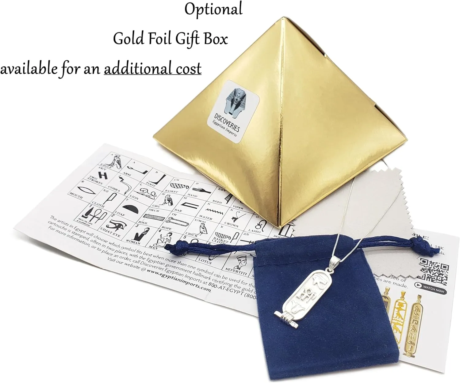 Made in Egypt - Personalized Cartouche Pendant - Available in 14K Gold, 18K Gold and Sterling Silver - 1-Sided Solid Pendant - Translate Any letters into Hieroglyphs - Discoveries Egyptian Imports - Handmade in Egypt