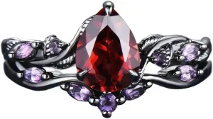 Matching Couple Rings - Red Moissanite Engagement Rings for Women Pear Shaped Custom Wedding Rings for Him and Her in 925 Sterling Silver DIY Jewelry Gifts