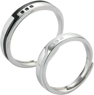 Matching Engagement Rings for Couples, Charm Sterling Silver Rings Black Platform of Love Pattern Ring
