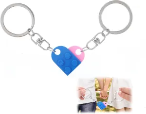 Matching Heart Keychains, Couple Keychain, Cute Gifts for Girlfriends, Matching Key Chains for Couples, Valentine's Gift for Girlfriend Boyfriend (Pink & Blue)