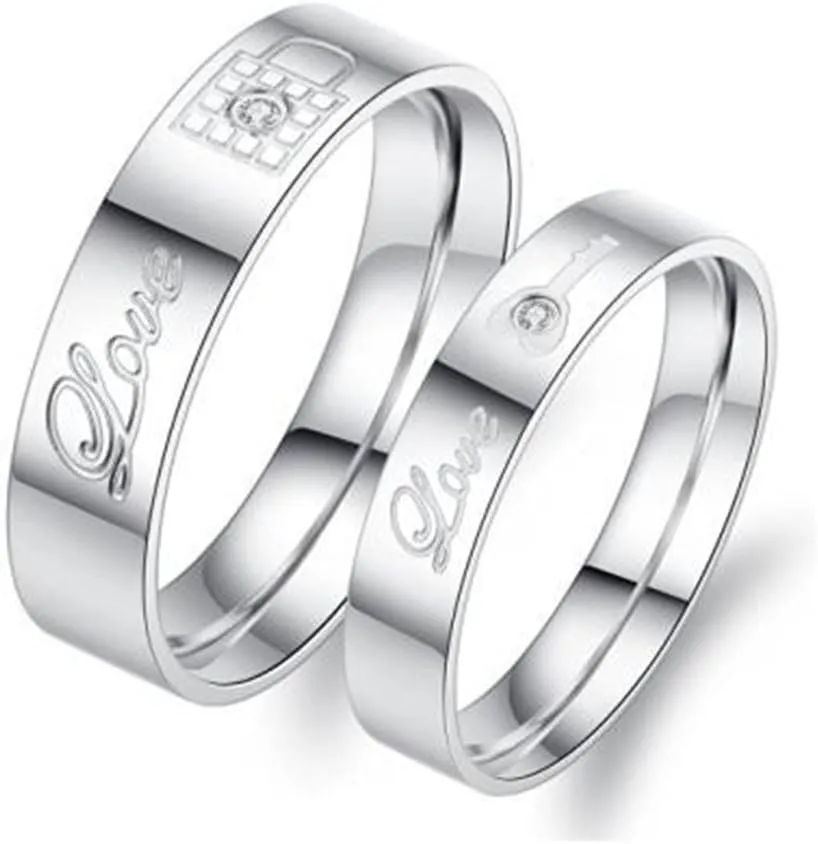 Matching His and Her Lock & Key Couple Rings Love Promise Rings Set Wedding Engagement Band for Him and Her Valentine's Day