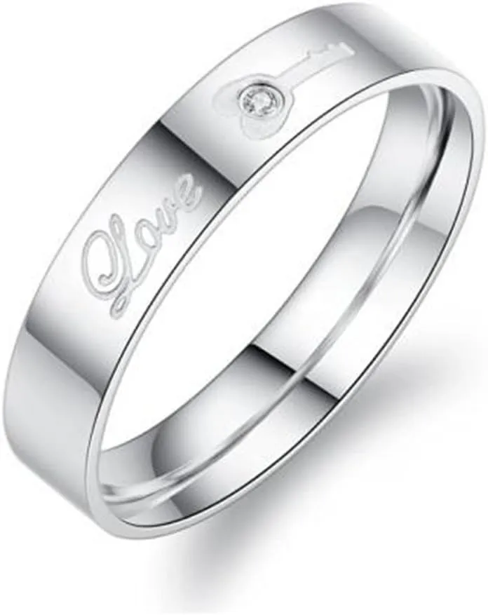 Matching His and Her Lock & Key Couple Rings Love Promise Rings Set Wedding Engagement Band for Him and Her Valentine's Day