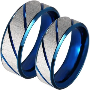 Matching Rings for Couples, Bridal Ring Set Stainless Steel Scrub Blue Jewelry Rings Gifts Size 6-12