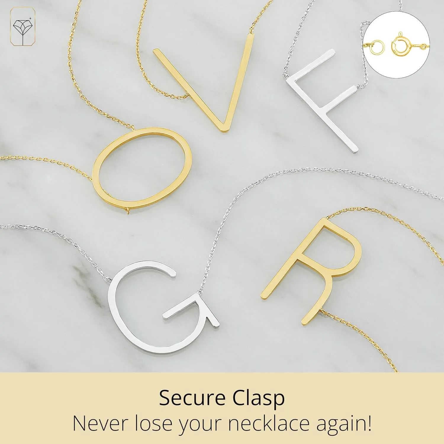 MAX   STONE Block 10k Yellow or White Gold Letter Necklace for Women | Personalized Gold Initial Necklace for Women | Real Gold Necklace with Initial Letter on an 16-18 inch Cable Chain