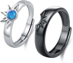 MEDWISE Sun Moon Opal Ring 925 Sterling Silver Friendship Rings Black for Women Partner Couple Him and Her Women Men Ladies Girrlfriend Booyriend Girrls Valentine's Day