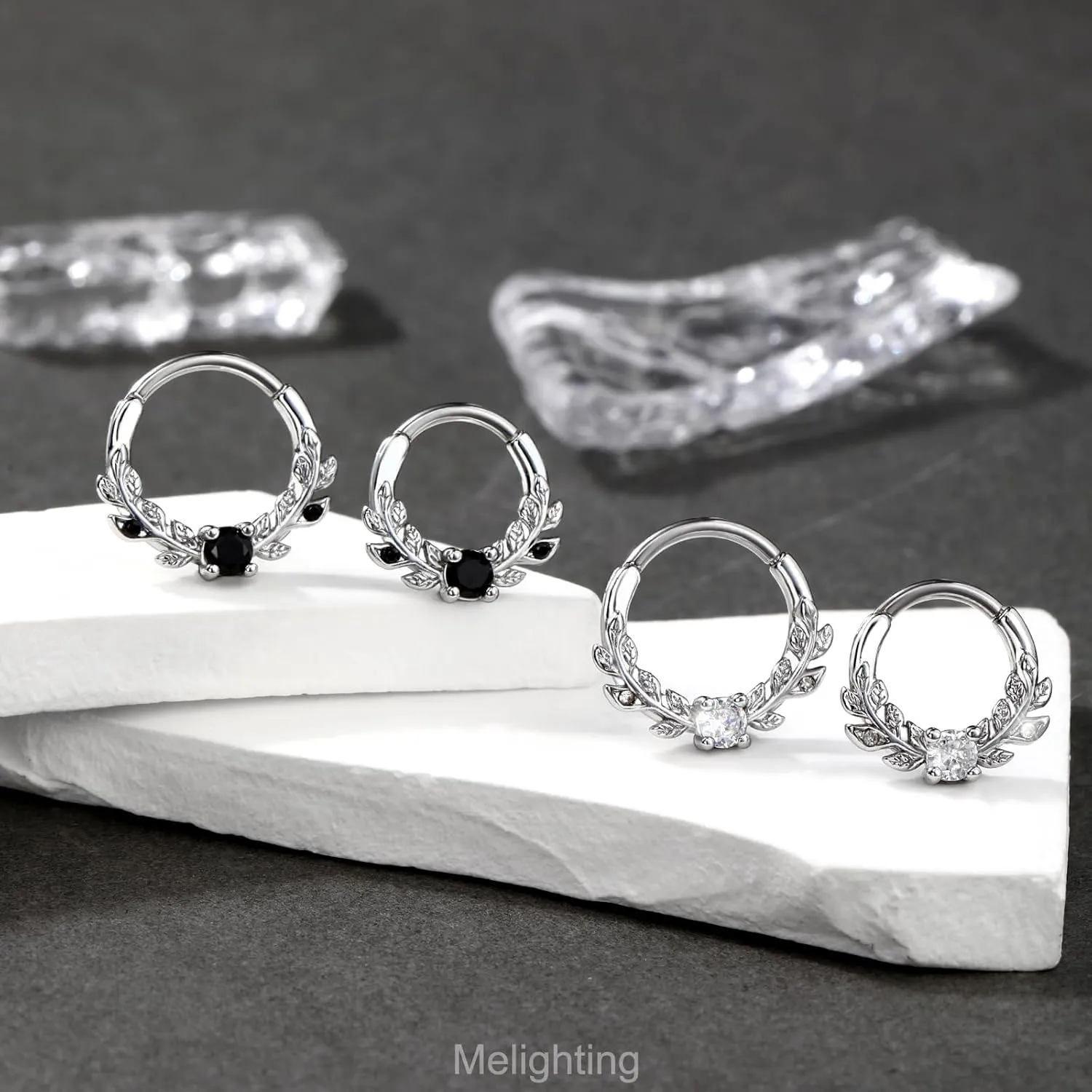 Melighting 16g Vine Septum Ring Jewelry Clear CZ Stainless Steel 316L Daith Earring For Women, Septum Clicker For Men