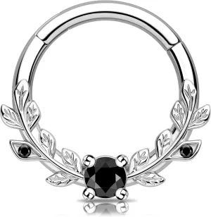 Melighting 16g Vine Septum Ring Jewelry Clear CZ Stainless Steel 316L Daith Earring For Women, Septum Clicker For Men
